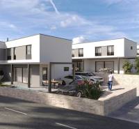 Reihenhäuser mit modernen Häusern, einem Pool und einer Zufahrtsstraße in Mandre.