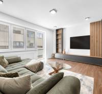 Wohnzimmer in einer 3-Zimmer-Wohnung mit einem bequemen Sofa und modernen Möbeln.
