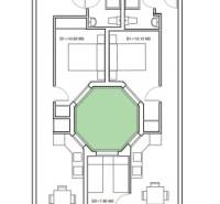 Grundriss einer 3-Zimmer-Wohnung mit den Zonen A und B, zwei Badezimmern und einer Terrasse.