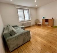 Helles Wohnzimmer in einer 3-Zimmer-Wohnung mit Holzboden, Sofa und Möbeln.