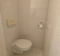 Toaletten in Geschäftsräumen mit Platz für Toilettenpapier und Bürsten.
