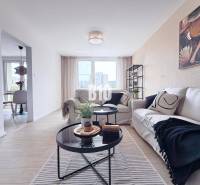 Helles Wohnzimmer mit Sofa, Tisch und Bild in einer 3-Zimmer-Wohnung.