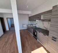 Die Küche einer 2-Zimmer-Wohnung mit Holzböden und grauen Schränken.