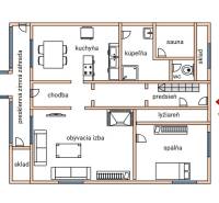 Grundriss eines Einfamilienhauses mit Sauna, Wintergarten und Skiraum.