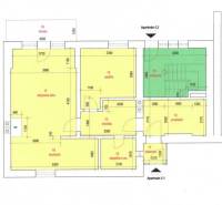 Grundriss einer Ferienwohnung mit Terrasse, Küche, Schlafzimmer und Wohnzimmer in Starý Smokovec.