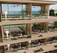 Terrasse eines Einfamilienhauses mit Blick auf den Ozean, luxuriöses Design, Grünflächen, Nungwi, Sansibar Nord.