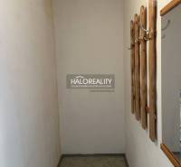 Ein schmaler Flur in einer Einzimmerwohnung mit einer hölzernen Garderobe an der Wand.