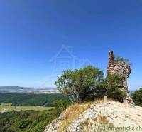 Eine Ruine auf einem Hügel mit Blick auf die Landschaft und die Wälder in der Umgebung von Malacky.