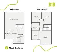 Grundriss eines Einfamilienhauses mit Erdgeschoss und Obergeschoss, Räume aufgeteilt in Zimmer und Küche.