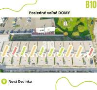 Reihenhäuser in Nová Dedinka - Nová Ves pri Dunaji, mit Parkplätzen und Gärten.