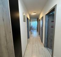 Ein Flur in einem Einfamilienhaus mit Holzboden und moderner Beleuchtung.