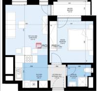 Grundriss einer 2-Zimmer-Wohnung mit Wohnzimmer, Küche, Schlafzimmer und Balkon.