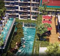 Der Wohnungsbau in Pattaya umfasst einen Pool, Terrassen und Grünflächen für die Bewohner.