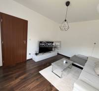 Wohnzimmer in einem Einfamilienhaus mit dunklem Boden, weißem Sofa und TV-Tisch.