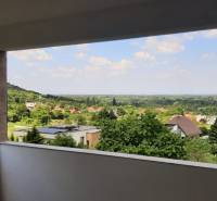 Blick von der Villa auf das Grün und die Stadt Hainburg an der Donau in der Ferne.