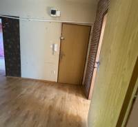 In der 3-Zimmer-Wohnung sind der Holzboden, die Türen und die Wand mit Tapete sichtbar.
