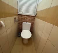 WC im 3-Zimmer-Wohnung mit braunen Fliesen und Fenster.