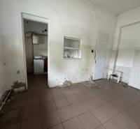Das Innere des Gebäudes mit beschädigten Wänden und Fliesen, geeignet für die Renovierung.