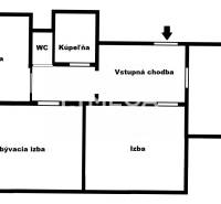 Grundriss einer 3-Zimmer-Wohnung mit Eingangsdiele, Küche, Wohnzimmer und Loggia.