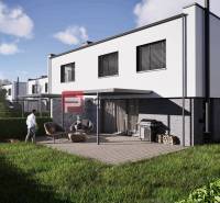 Exterieur einer 3-Zimmer-Wohnung in Dubová mit Terrasse, Grünflächen und modernem Design.