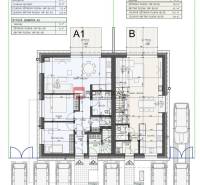 Grundriss einer 3-Zimmer-Wohnung in Dubová bei der Kapelle mit Parkplätzen und Terrasse.