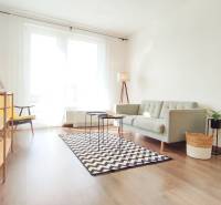 Heller Wohnbereich mit Sofa und Sessel in einer Zweizimmerwohnung.