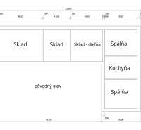 Grundriss eines Einfamilienhauses mit Räumen: Lager, Werkstatt, Schlafzimmer, Küche.