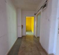 Der Flur in einer 2-Zimmer-Wohnung mit einem sichtbaren Raum in Gelb.