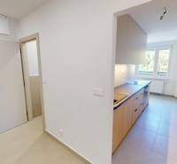 Flur und Küche in einer 2-Zimmer-Wohnung mit Fenster, helles Interieur.
