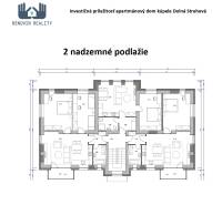 Grundriss des zweiten Obergeschosses eines Apartmenthauses in Hotels und Pensionen.