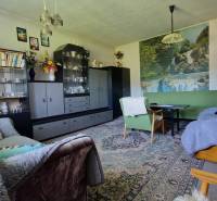 Wohnzimmer in einem Einfamilienhaus, Bibliothek, Dekorationen, Sofas, Teppich mit Blumenmuster.