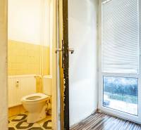 Badezimmer in einer 3-Zimmer-Wohnung mit Holzboden und Toilette.