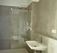 Ein stilvolles Badezimmer mit einer eleganten Duschkabine und einem Waschbecken in einer 2-Zimmer-Wohnung.