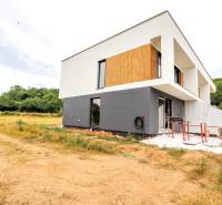 Ein Einfamilienhaus in Piešťany, umgeben von Natur, mit modernem geometrischem Design.