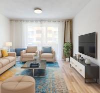 Helles Wohnzimmer in einer 2-Zimmer-Wohnung mit einem bequemen Sofa und moderner Dekoration.