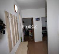 Der Flur in einer 2-Zimmer-Wohnung mit Möbeln, Kleiderhaken und offenen Türen zu den Zimmern.