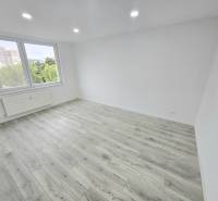Helles Zimmer, Laminatboden, großes Fenster, 3-Zimmer-Wohnung.