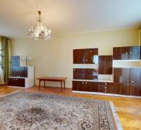 Wohnzimmer in einem Einfamilienhaus mit Holzboden, Teppich und Zimmerpflanze.