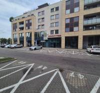 Geschäftsräume in der Vajnorská-Straße in Bratislava - Nové Mesto mit geparkten Autos.