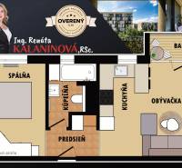 Grundriss einer 2-Zimmer-Wohnung mit Küche, Wohnzimmer, Schlafzimmer, Badezimmer, Flur und Balkon.