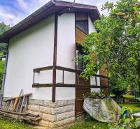 Ein Ferienhaus in Mojša, umgeben von einem grünen Garten und Obstbäumen.
