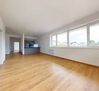 Geräumiges Wohnzimmer mit Holzboden und großen Fenstern in einer 3-Zimmer-Wohnung.