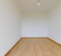Weiße Wand, Holzboden im Einfamilienhaus, einfache Beleuchtung mit Glühbirne.