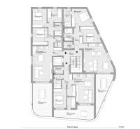 Der Entwurf einer 3-Zimmer-Wohnung zeigt die Anordnung der Räume und die geräumigen Terrassen.