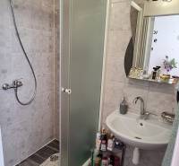 Ein Badezimmer in einer 3-Zimmer-Wohnung mit Duschkabine und Waschbecken, voller Tageslicht.