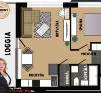 Grundriss einer 2-Zimmer-Wohnung mit Loggia, Küche, Wohnzimmer und Schlafzimmer.