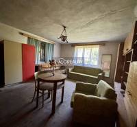 Wohnzimmer mit Holzmöbeln und Sofas in einem Einfamilienhaus.