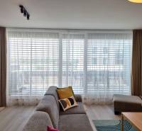Wohnzimmer in einer 3-Zimmer-Wohnung mit einem bequemen Sofa und großen Fenstern.