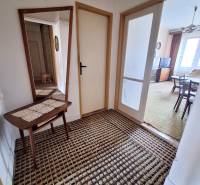 Flur mit Teppich und Spiegel in einer 2-Zimmer-Wohnung, der ins Wohnzimmer führt.