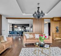 Elegantes Wohnzimmer mit Sofa, Kamin und Leuchte in einer 4-Zimmer-Wohnung.